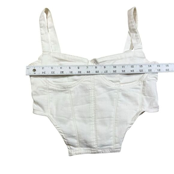 Zara White Denim Corset Top Cropped Size Large Romantic Gothic Bridal Bridesmaid - Picture 4 of 5